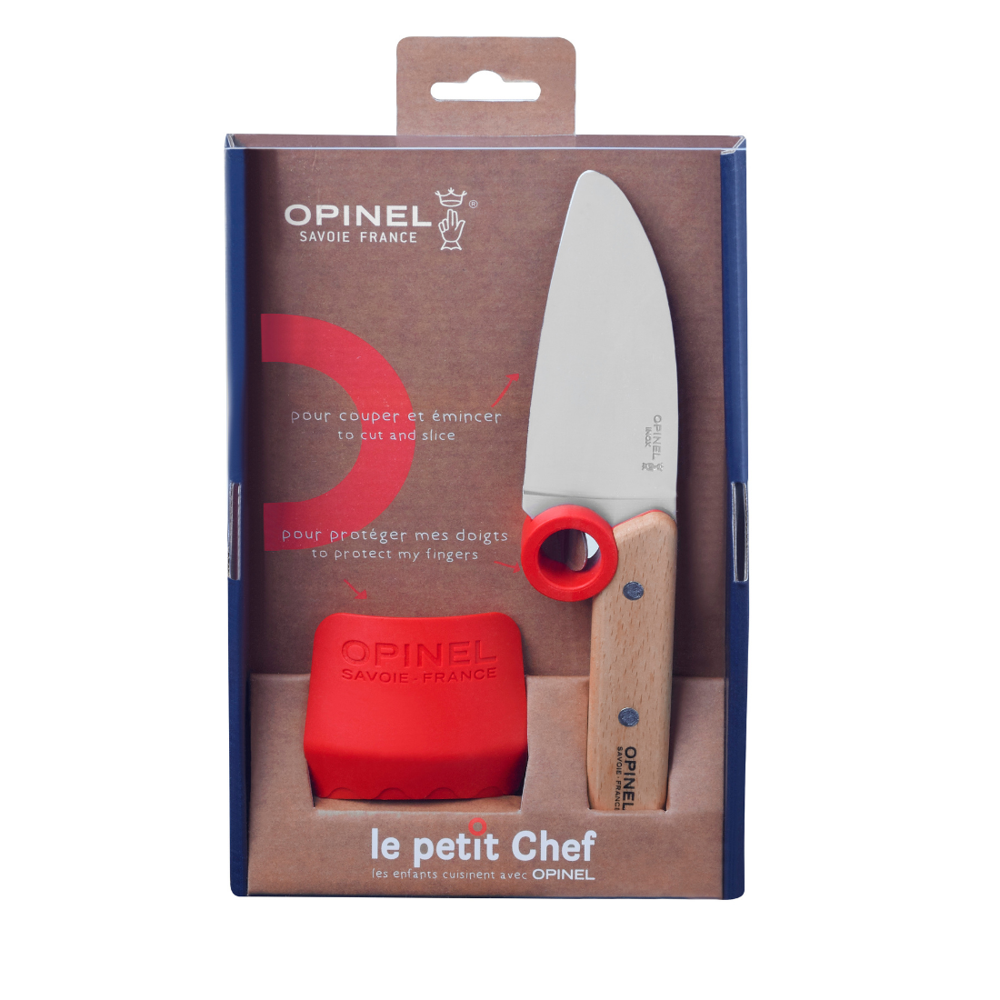 Opinel Le Petit Chef børnekniv med fingerbeskyttelse.