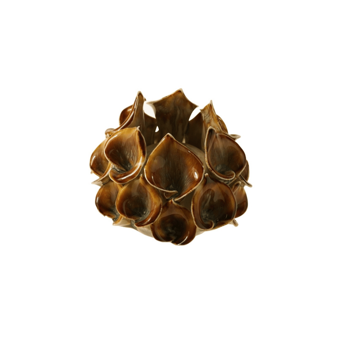 Billede af Fyrfadslysestage Corall | Taupe Stentøj | 9x9x8.5 cm